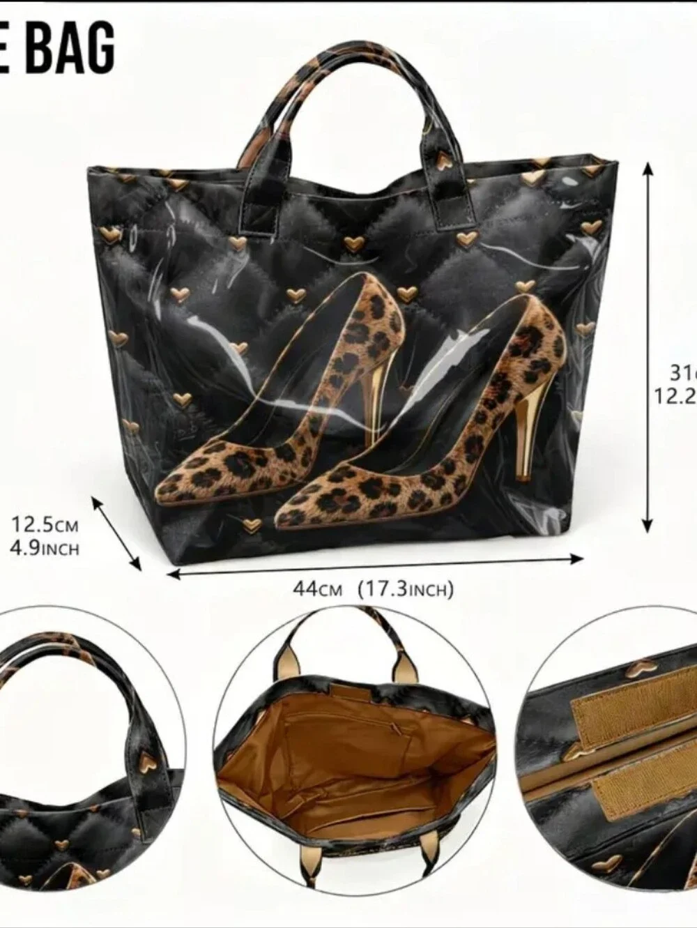 Women Stylish Leopard High Heel PVC Daily Commute Tote Bag